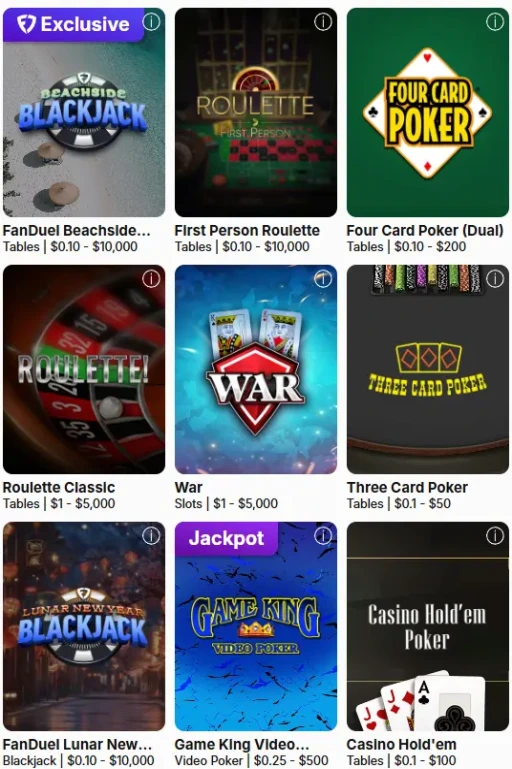 FanDuel Casino Live Dealer and Table Games